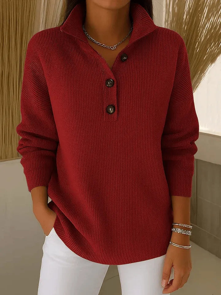 Cynthia | Ribbed Collar Button Sweater