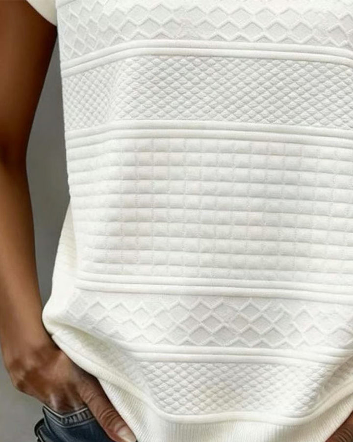 Mirella | Short Sleeve V-Neck Buttoned T-Shirt with Cable Pattern